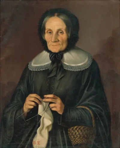 Portrait of Mrs. Kubínová Knitting von Peter Michal Bohúň