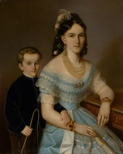 Portrait of Ľudmila Zmeškalová (neé Pongráczová) with son Jozef von Peter Michal Bohúň