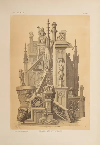 Groupe de sculptures, fragments historiques XIVe et  XVe siècles av Michel Liénard