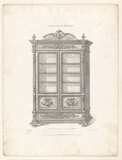 Bibliothèque vieux bois à colonne av Victor Léon Michel Quétin