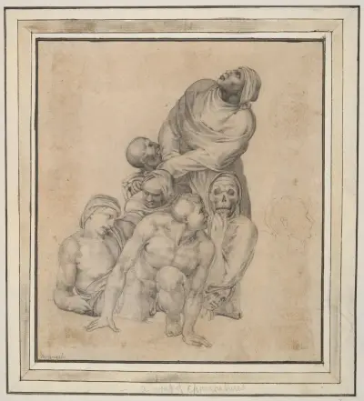 Grupp av de återuppståndna efter ”Yttersta domen” av Michelangelo