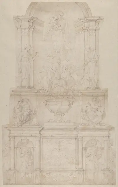 Utkast till påve Julius II della Roveres gravmonument (1505–6) av Michelangelo