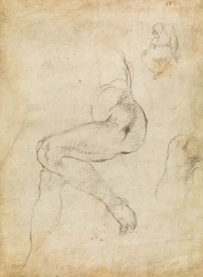 Studier till den libyska sibyllan och en liten skiss till en sittande figur av Michelangelo