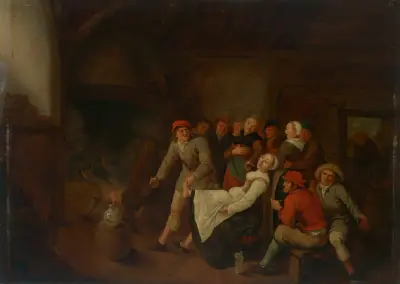 A tavern interior with peasants merrymaking av Jan Miense Molenaer