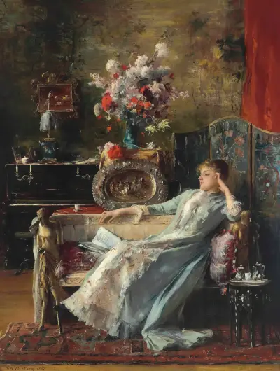 Young Woman sitting on a Sofa, Mihály Munkácsy