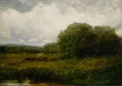 Untitled (landscape with oxen and haycart crossing bridge) – nr 6 av Edward Mitchell Bannister