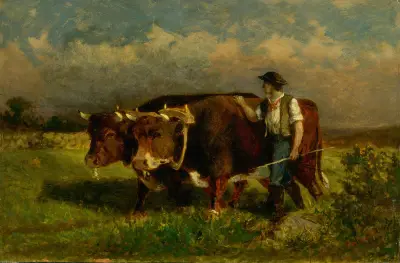 Untitled (man with two oxen), 1869 av Edward Mitchell Bannister