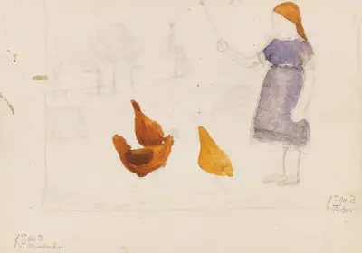 Elsbeth mit Hühnern von Paula Modersohn-Becker