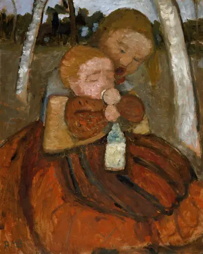 Mädchen mit Baby zwischen Birken von Paula Modersohn-Becker