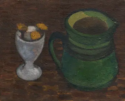Stillleben mit Eierbecher und grünem Henkeltopf von Paula Modersohn-Becker