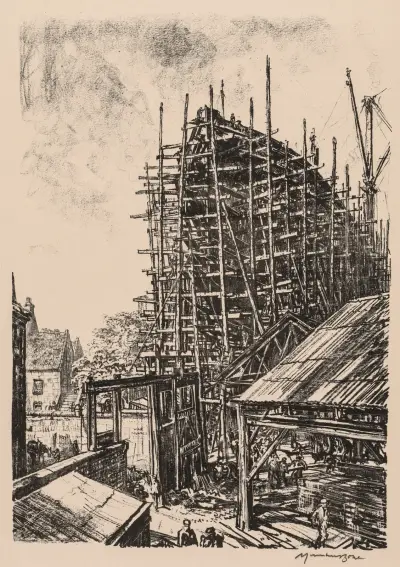 On the Clyde, 1917-1918; Building a Liner at Greenock av Muirhead Bone