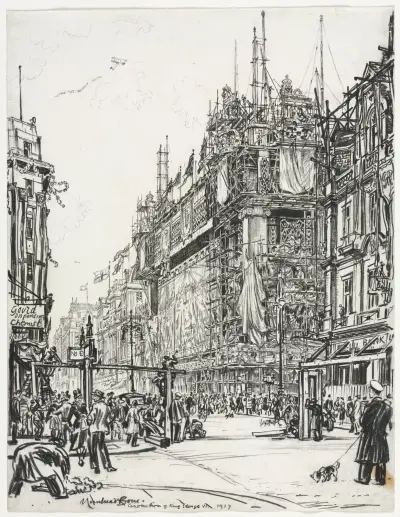 Selfridges, Oxford Street; Coronation of George VI av Muirhead Bone