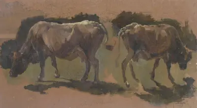 Two cows in Albano av Johann Nepomuk Rauch