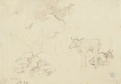Zwei Kühe, eine stehend, eine liegend av Johann Nepomuk Rauch