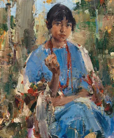 Indian Girl in Blue Dress, Nicolai Fechin