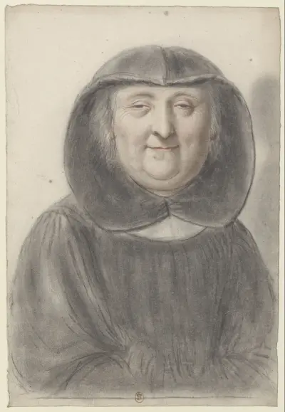 Alte Frau, von vorn, mit schwarzem Kapotthut von Nicolas Lagneau
