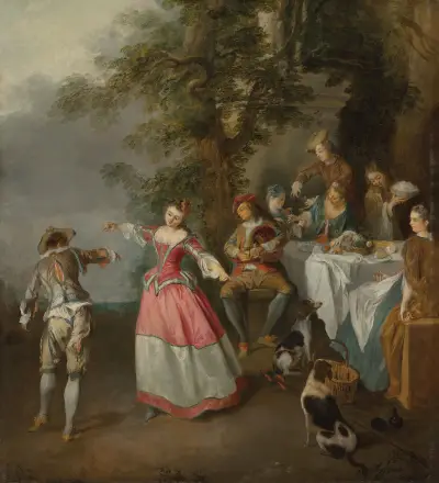 Fête champêtre with a dancing couple av Nicolas Lancret