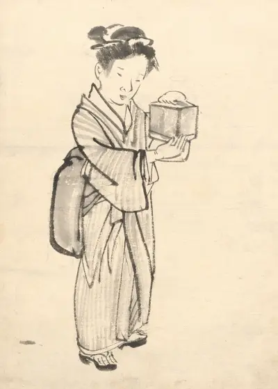 Mädchen mit Grillenkäfig von Kōno Bairei