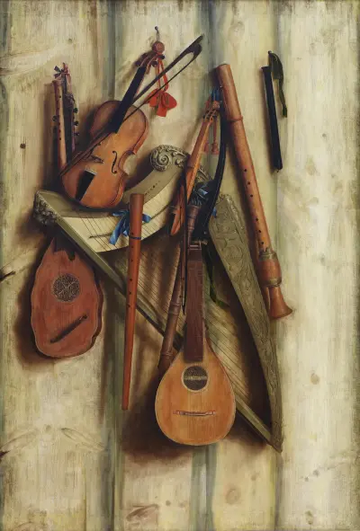 Board Partition With Musical Instruments. Trompe L’oeil av Cornelis Norbertus Gijsbrechts
