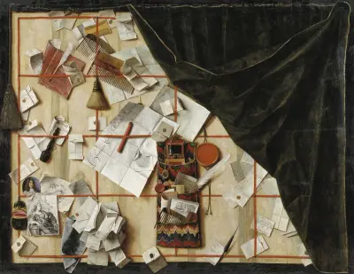 Trompe L’oeil Of A Letter Rack With Christian V’s Proclamation av Cornelis Norbertus Gijsbrechts