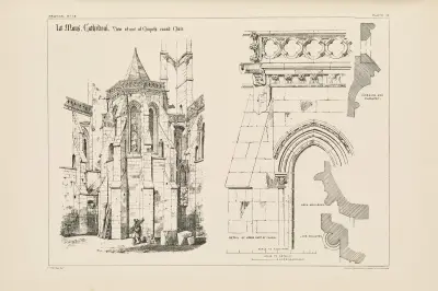 Le Mans. Cathedral. Exterior View of one of the Chapels round Choir av Richard Norman Shaw