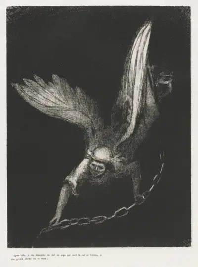 And I Saw an Angel Coming Down from Heaven, Having the Key of the Bottomless Pit and a Great Chain in His Hand av Odilon Redon