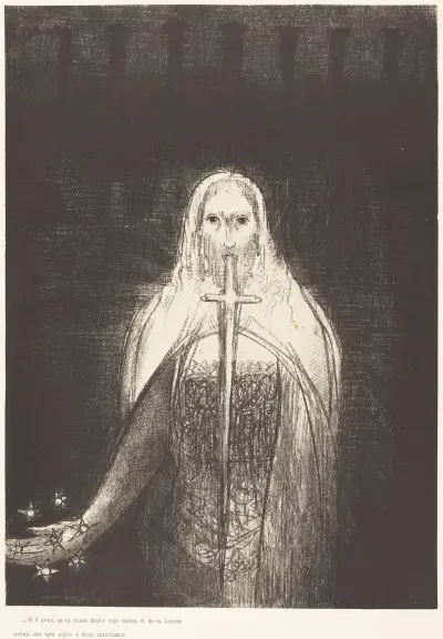 Et il avait dans sa main droit sept etoiles, et de sa bouch sortait une epee aigue a deux tranchants av Odilon Redon