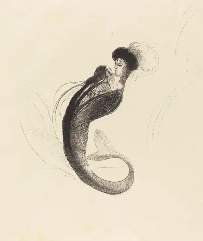Femme a la torque ornee (Woman with a plumed hat) av Odilon Redon