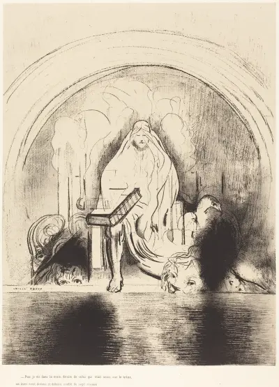 Puis je vis, dans la main droite de celui quietait assis sur le trone, un livre ecritdedans et dehors, scelle de sept sceaux av Odilon Redon