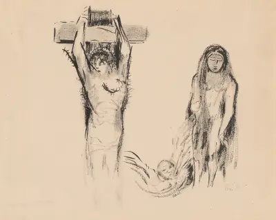 Saint Anthony and the Two Temptresses (Saint Antoine et deux Tentatrices) av Odilon Redon
