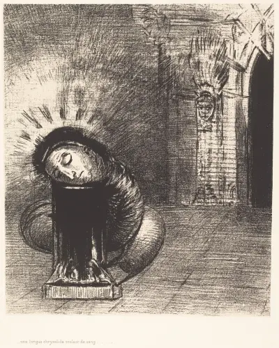 Une longue chrysalide couleur de sang av Odilon Redon