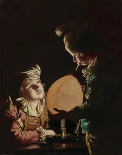 Zwei Jungen mit einer Blase von Joseph Wright of Derby