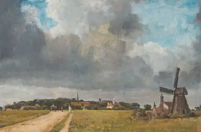 Landscape With Village And Windmill av William Turner of Oxford