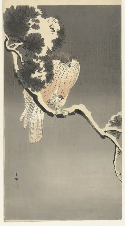 Hawk with sparrow von Ohara Koson