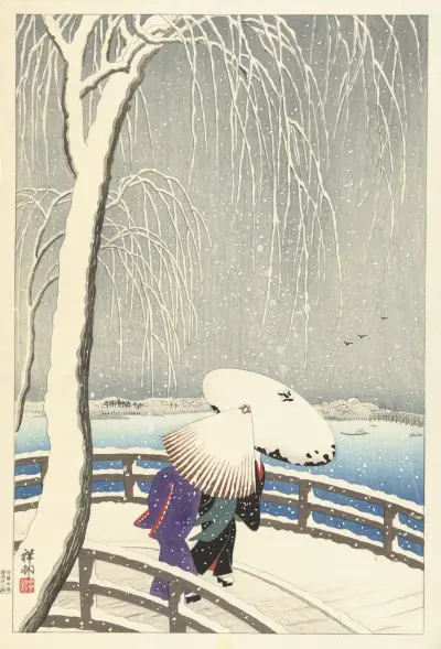In the snow on Yanagibashi av Ohara Koson
