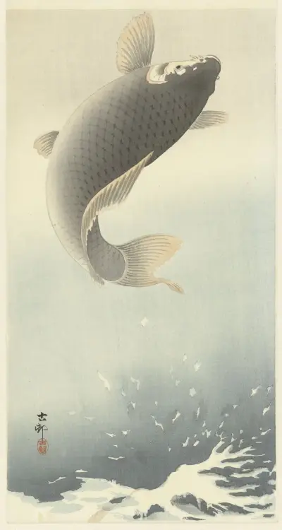 Jumping carp von Ohara Koson