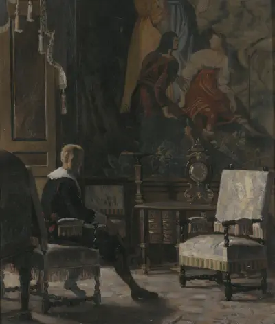 Gripsholms slott, interiör från kungens sängkammare av Oscar Björck