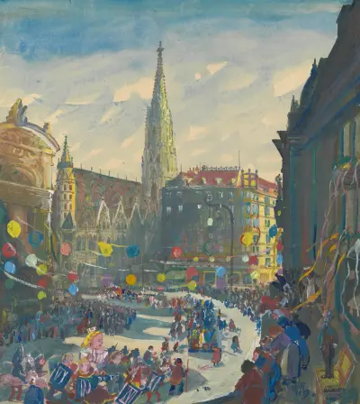 Faschingsumzug am Stock im Eisen Platz, Oskar Laske