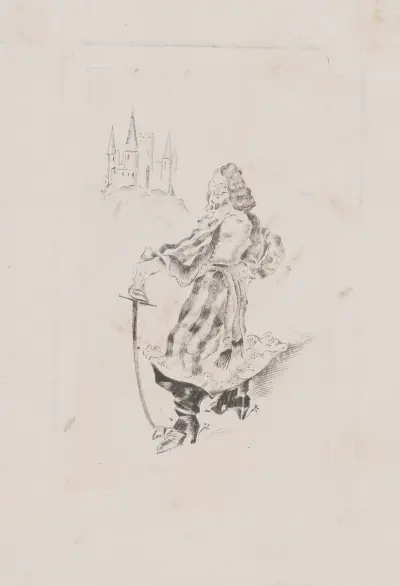 Französischer Ritter mit Schwert vor einem Schloss auf einem Hügel von Stanisław Ostoja-Chrostowski