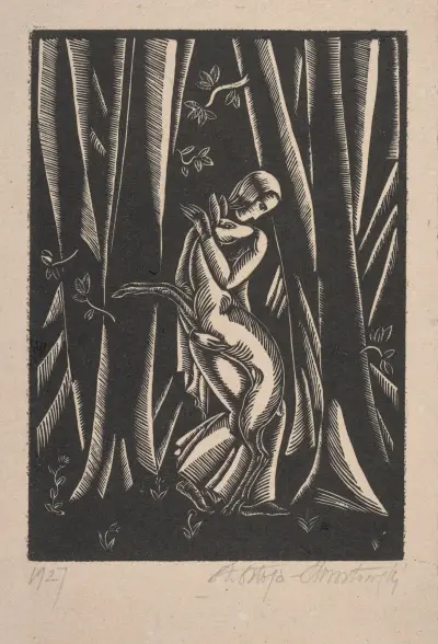 Frau mit Hirschkuh I von Stanisław Ostoja-Chrostowski