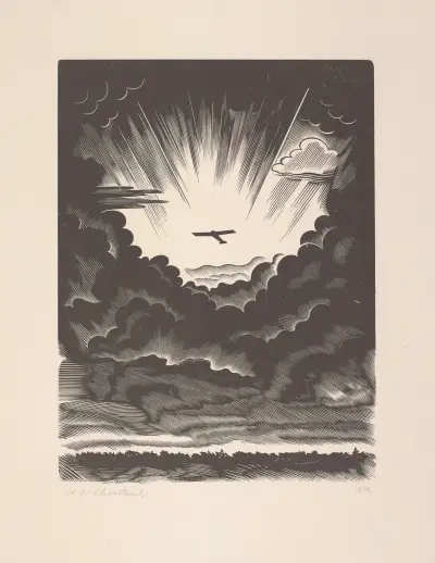 Flug in den Wolken, Illustration zum Gedenkbuch zu Ehren der gefallenen Flieger von Stanisław Ostoja-Chrostowski