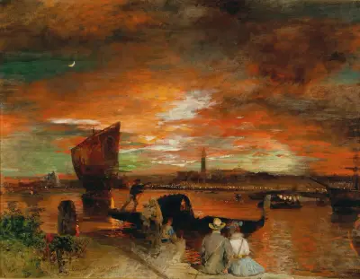 A scene at dusk in Venice, Oswald Achenbach