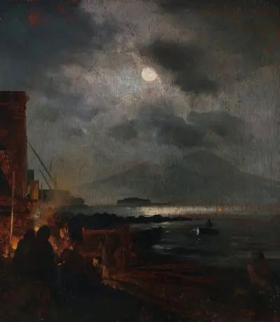 Fischer in der Bucht von Neapel bei Mondschein, Oswald Achenbach