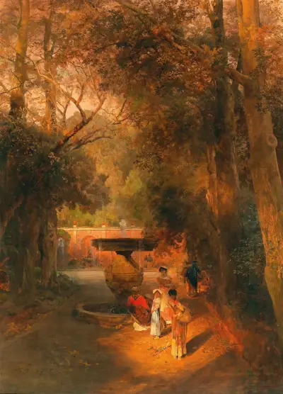 In the park by the fountain of Villa Torlonia in Frascati, near Rome, Oswald Achenbach