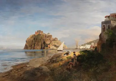 Ischia mit Blick auf das Castello Aragonese, Oswald Achenbach