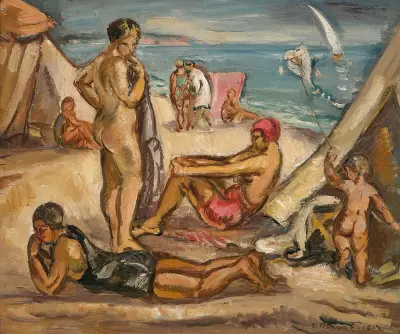 Scène Animée; Baigneuses, Le Cerf Volant av Emile Othon Friesz