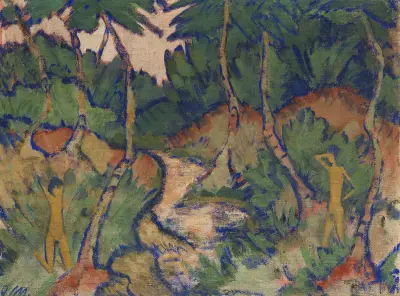 Badende in Landschaft av Otto Mueller