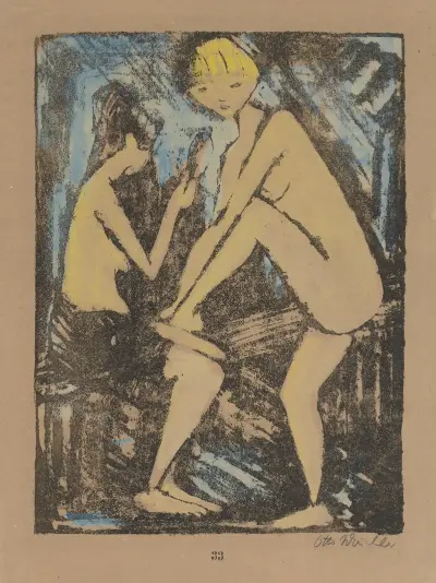 Zwei Mädchen mit Handspiegel I av Otto Mueller