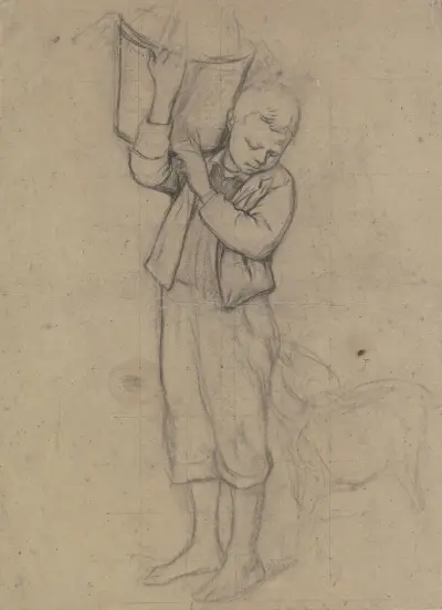 Boy with goat av Otto Scholderer