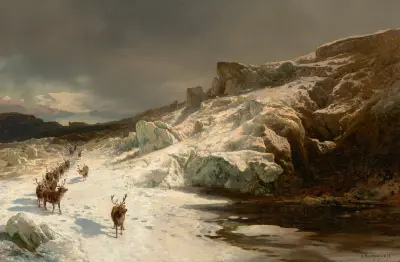 Caribou in the Mountains av Hermann Ottomar Herzog